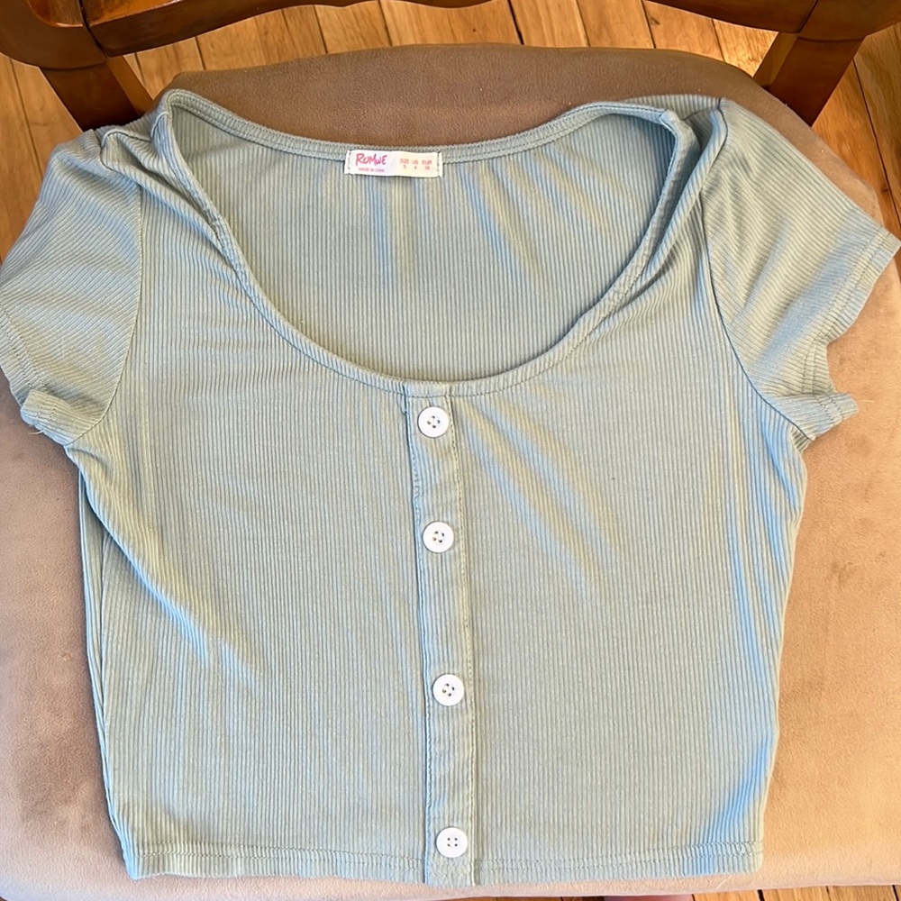 Mint green button up tee shirt